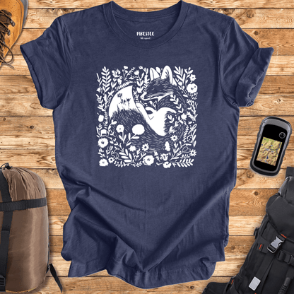 Fox Floral Patern Graphic T-shirt