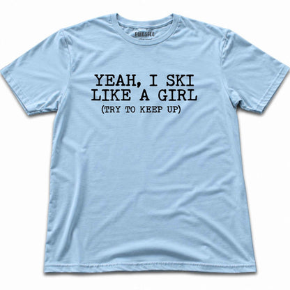 I Ski Like A Girl T-shirt - Light Blue