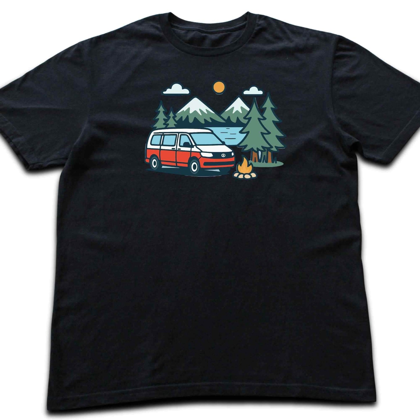 Cartoon Van Lake Mountain T-shirt