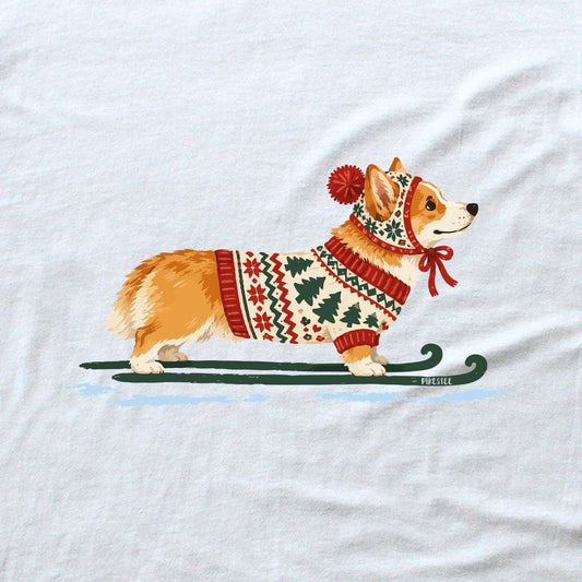 Skiing Corgi Vintage T-shirt - White - hero