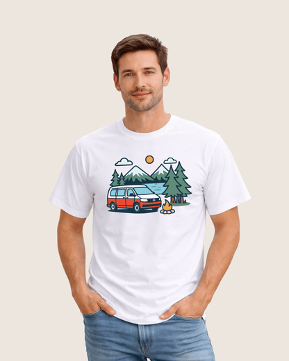 Cartoon Van Lake Mountain T-shirt