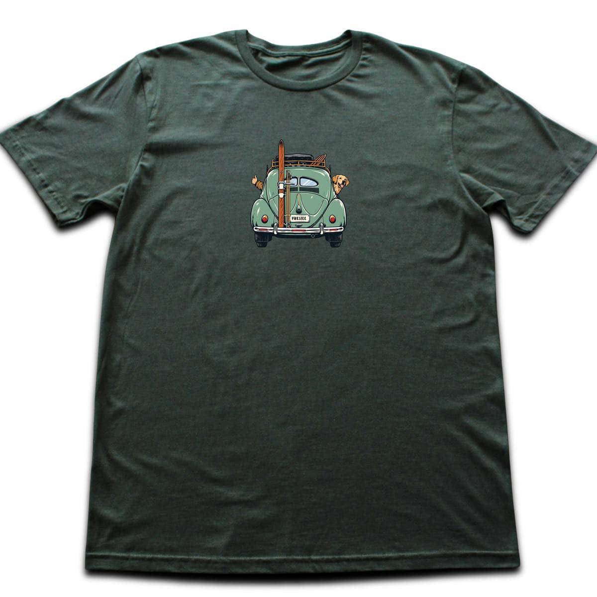 Dog And Car Ski Trip T-shirt - Military Green