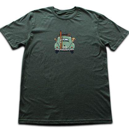 Dog And Car Ski Trip T-shirt - Military Green