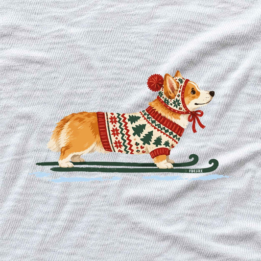 Skiing Corgi Vintage T-shirt - White - hero
