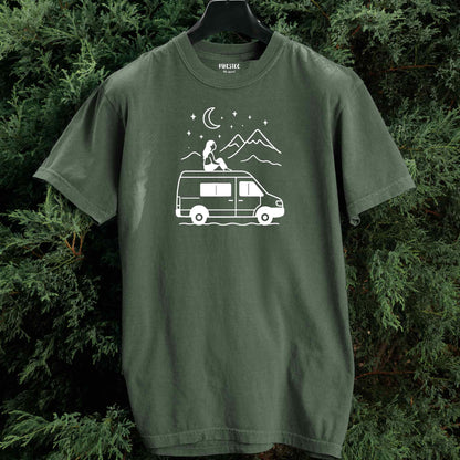 Van Night Landscape Girl T-shirt
