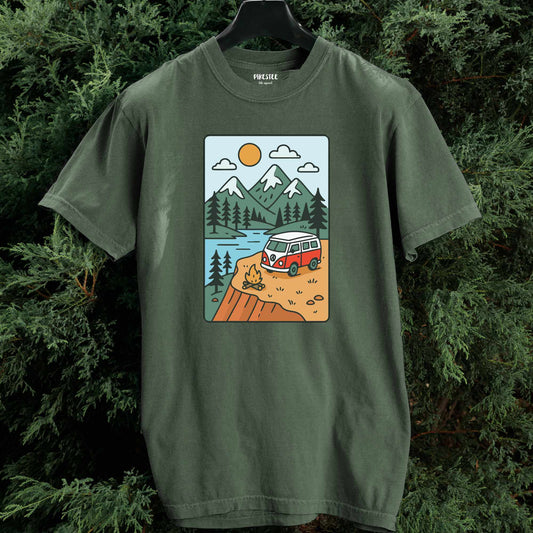 Cartoon Van Landscape T-shirt