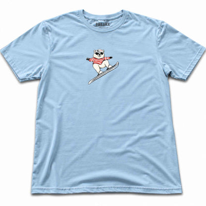 Skiing Dog T-shirt - Light Blue