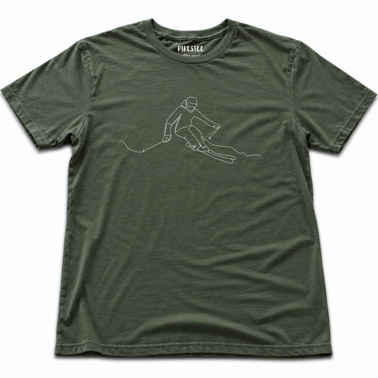 Skier Line Art T-shirt - Military Green