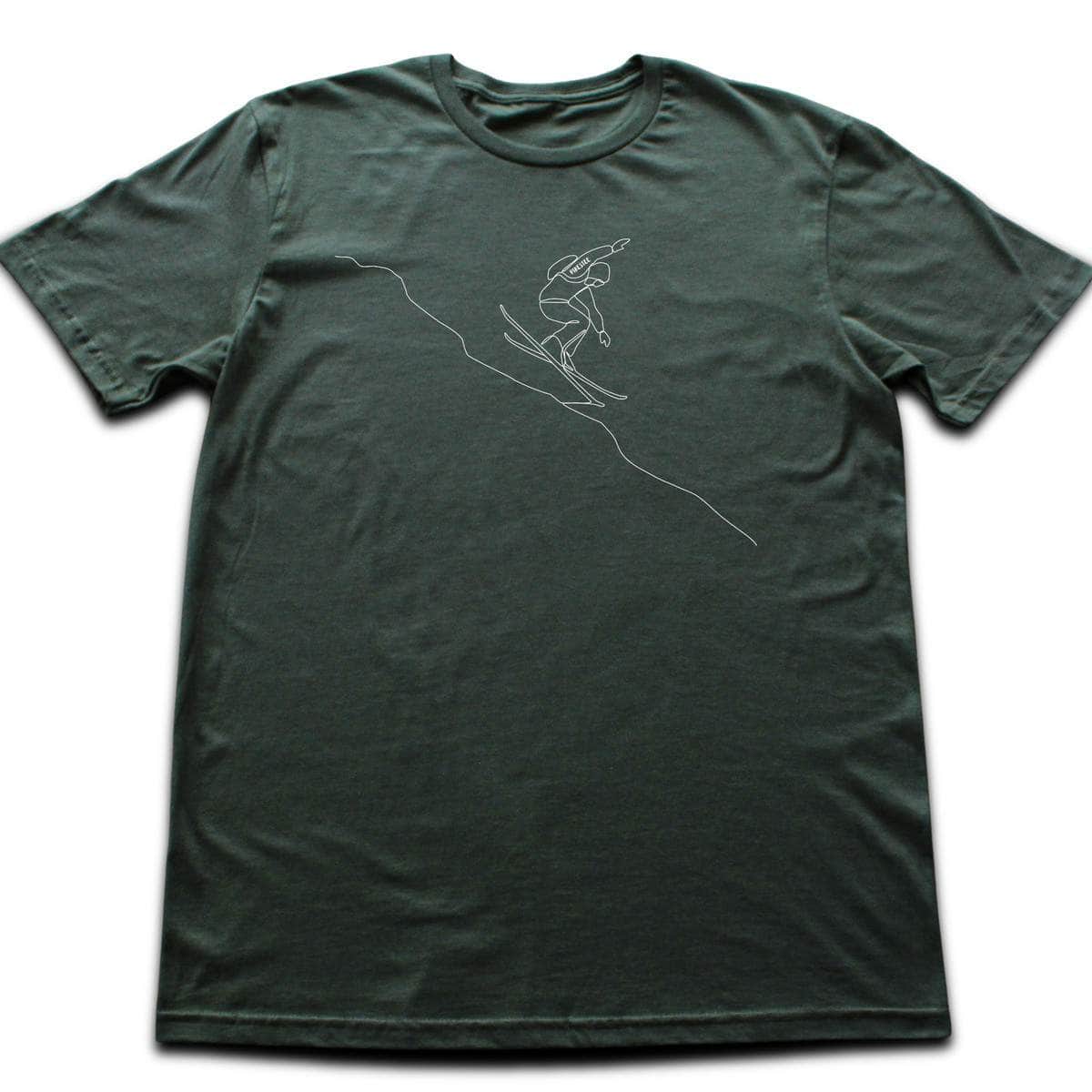 Line Art Skier Jump T-shirt - Military Green