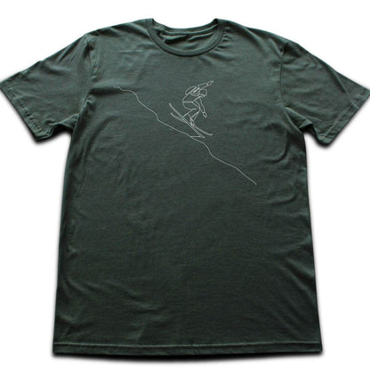 Line Art Skier Jump T-shirt - Military Green
