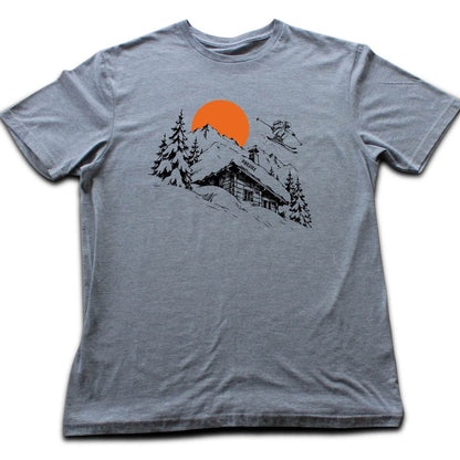 Hand Drawn Ski Cabin T-shirt - Sport Grey
