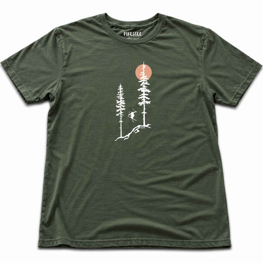 Ski Jump Trees T-shirt - Military Green