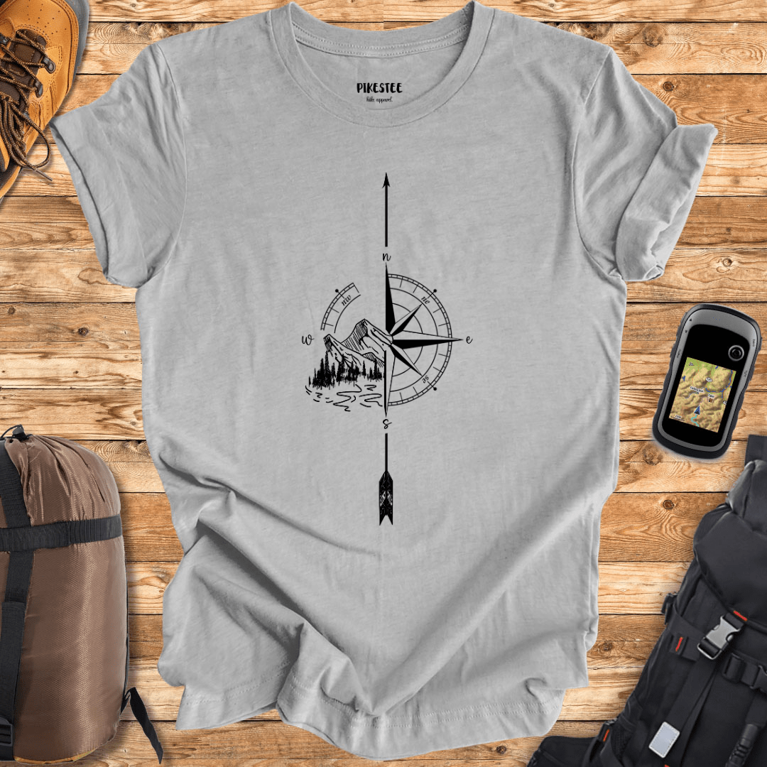 "Arrow Compass and mountain" White graphic T-shirt