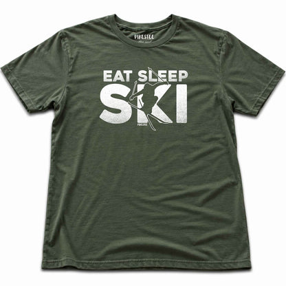 Eat Sleep Ski T-shirt - Military Green
