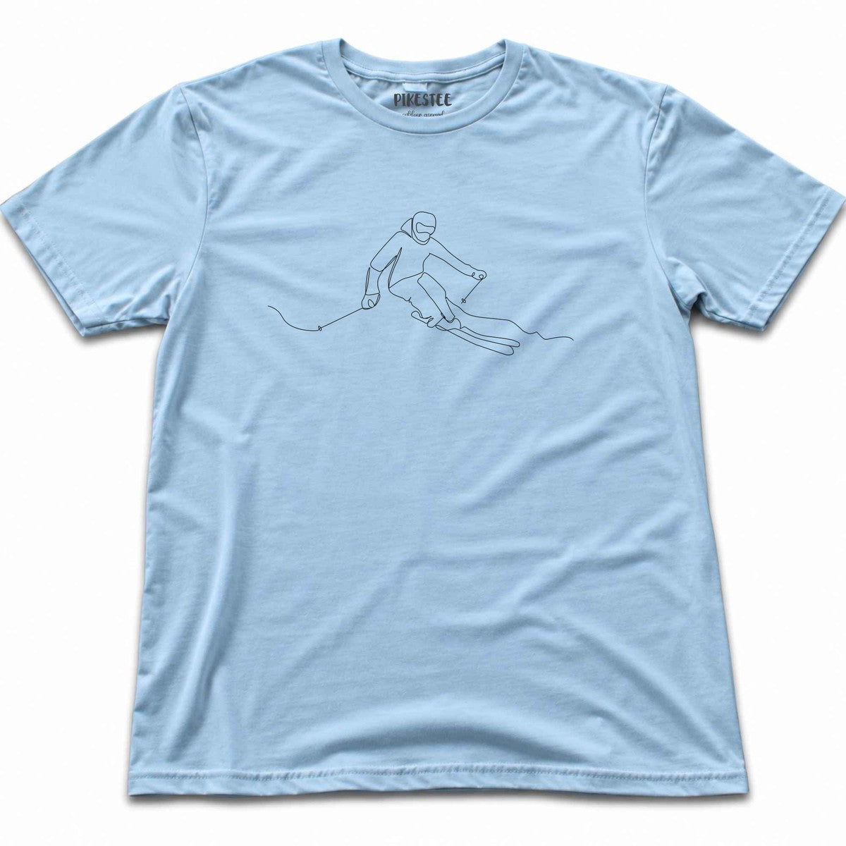 Skier Line Art T-shirt - Light Blue