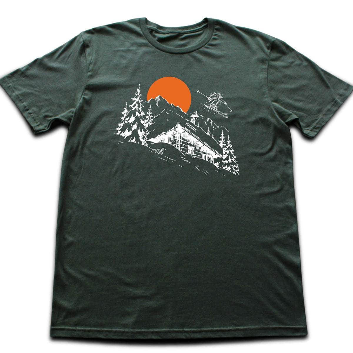 Hand Drawn Ski Cabin T-shirt - Military Green