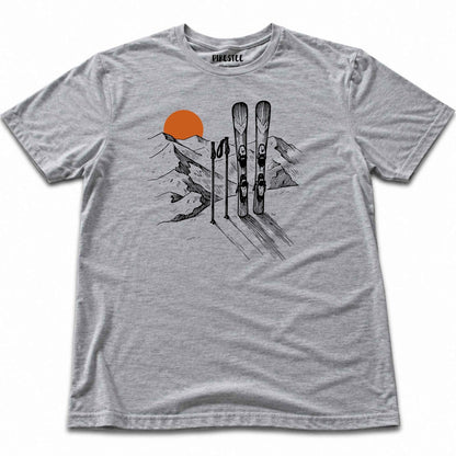 HandDrawn Ski Landscape T-shirt - Sport Grey
