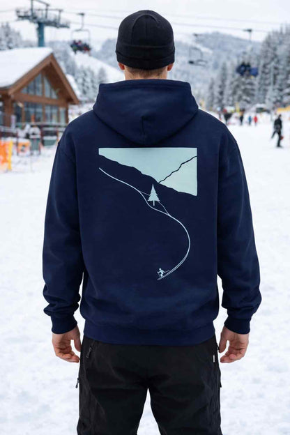 Cartoon Ski Path Back-Print Hoodie