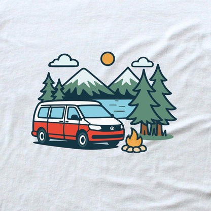 Cartoon Van Lake Mountain T-shirt