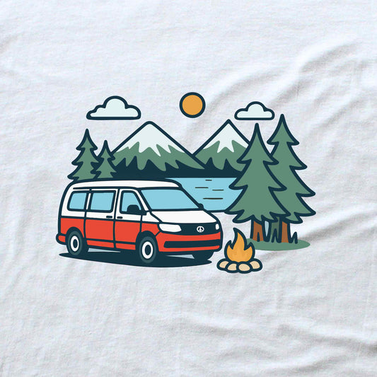 Cartoon Van Lake Mountain T-shirt