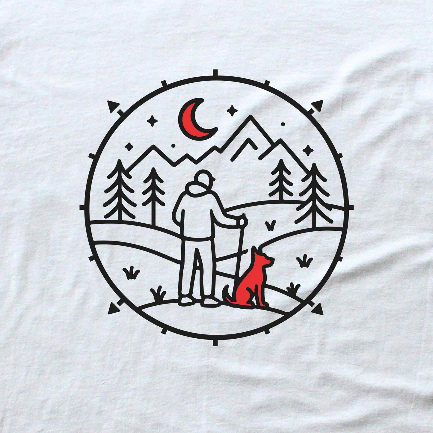 Rounded Hiker and dog Landscape T-shirt