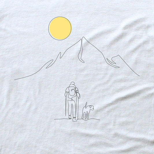 Line Art Hiker And Dog  T-shirt