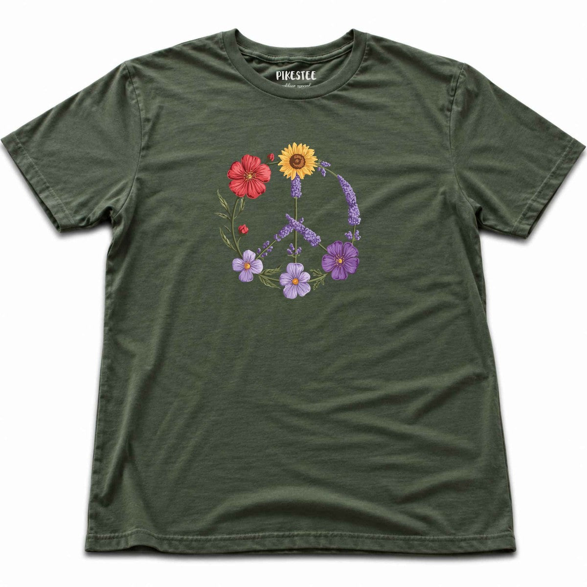Peace Flowers T-shirt - Military Green