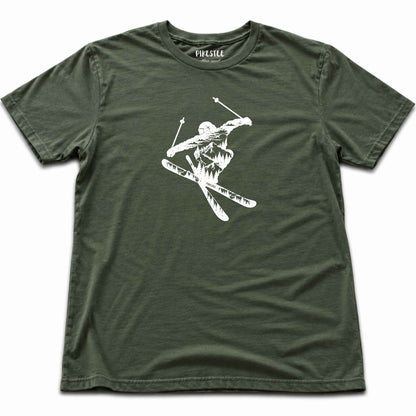 Mountain Landscape Ski Jump T-shirt - Military Green