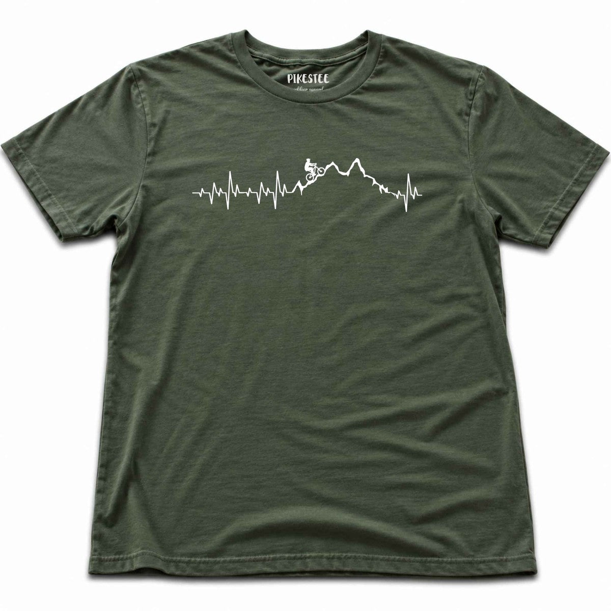 Mountain Biker Heart Beat T-shirt - Military Green