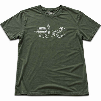 Van On The Beach T-shirt - Military Green