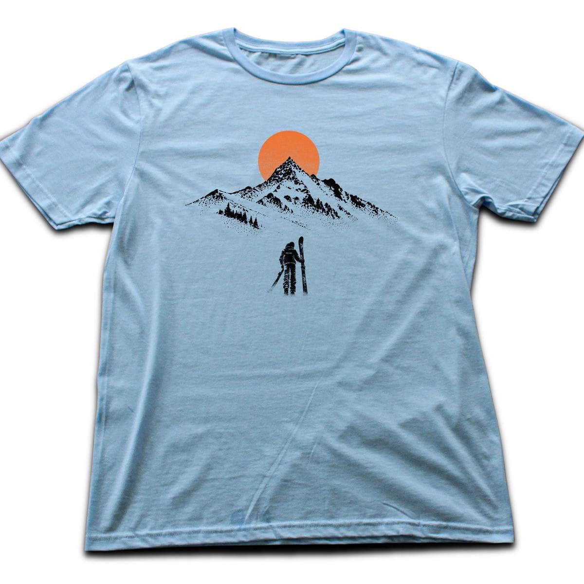 Walking Skier Mountain T-shirt - Light Blue