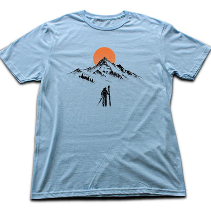 Walking Skier Mountain T-shirt - Light Blue