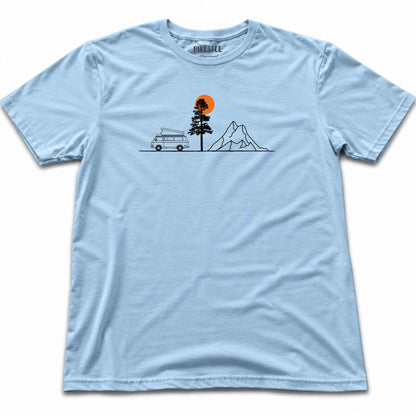 Van, Tree, Mountain T-shirt - Light Blue