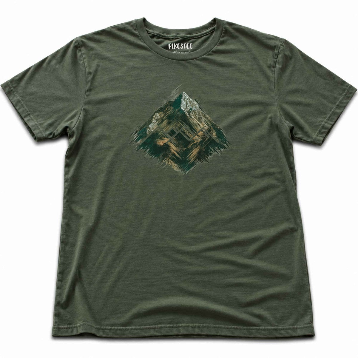 "Mountain Glitch" graphic T-shirt - Military Green