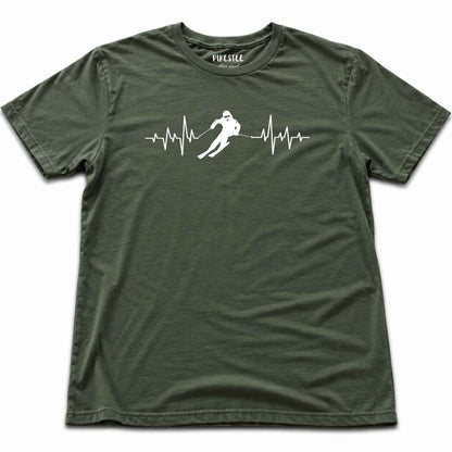Heart Beat Skier T-shirt - Military Green