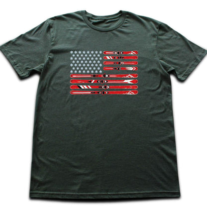 Ski Usa Flag T-shirt - Military Green