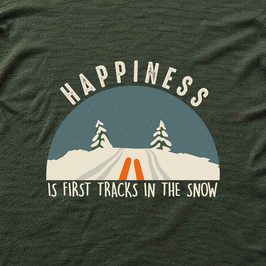 Happiness Is Snow Tracks T-shirt - Military Green - hero