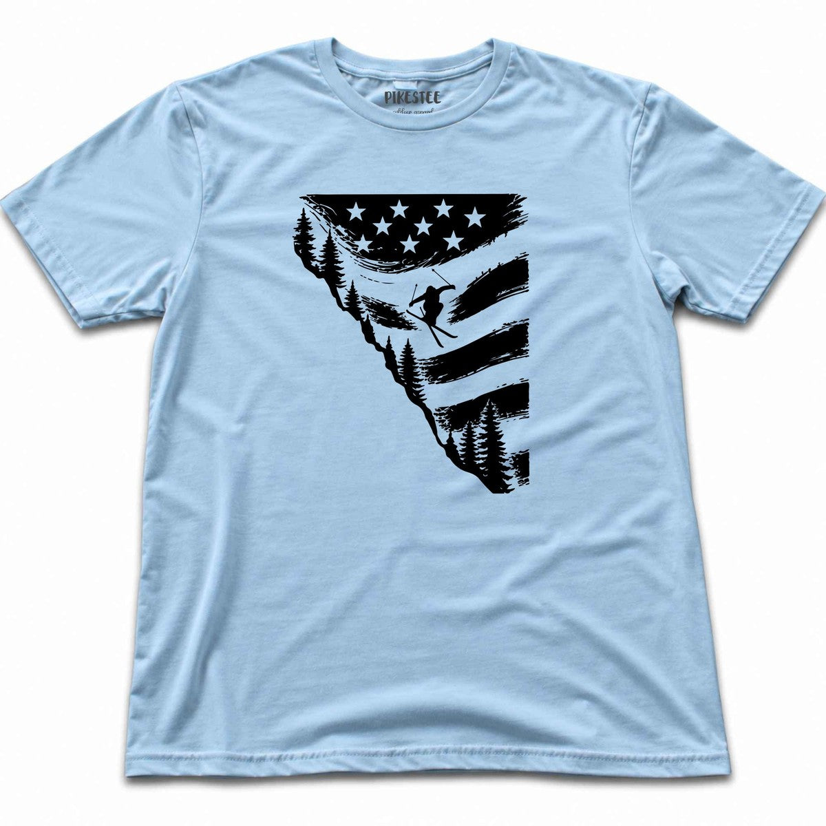 Flag Ski Jump U S A T-shirt - Light Blue