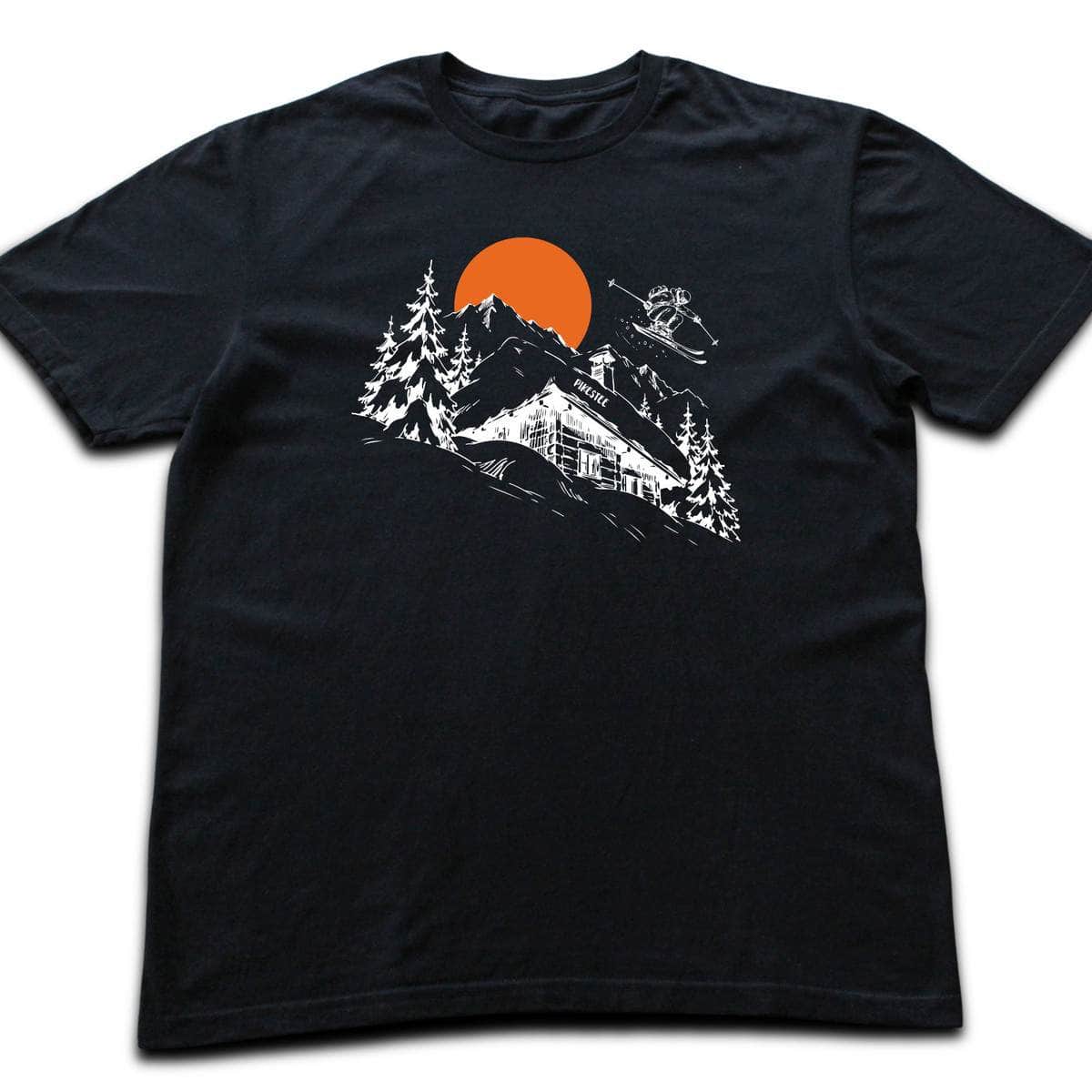 Hand Drawn Ski Cabin T-shirt - Black