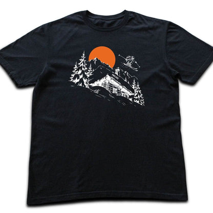 Hand Drawn Ski Cabin T-shirt - Black