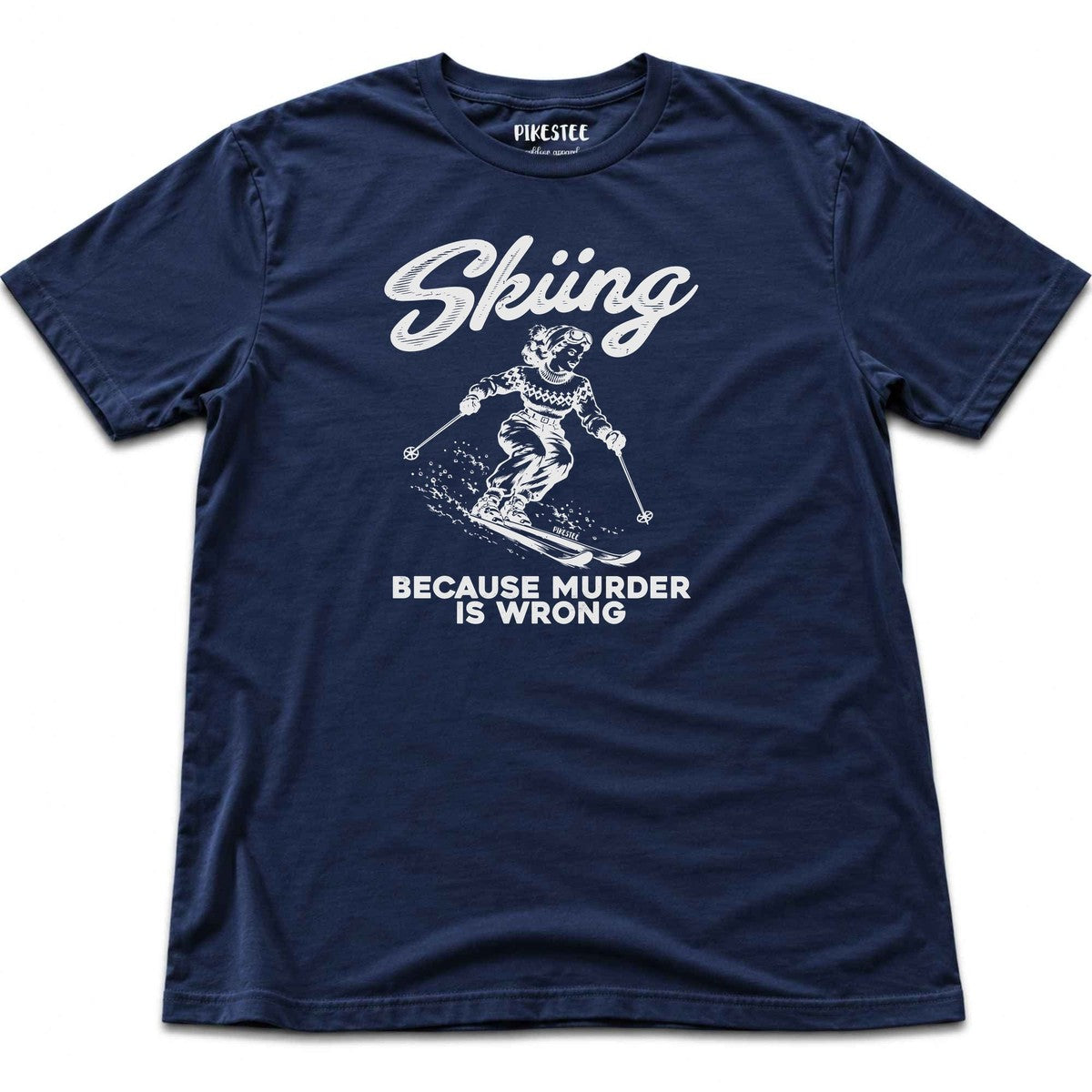 Skiing Because T-shirt - Navy