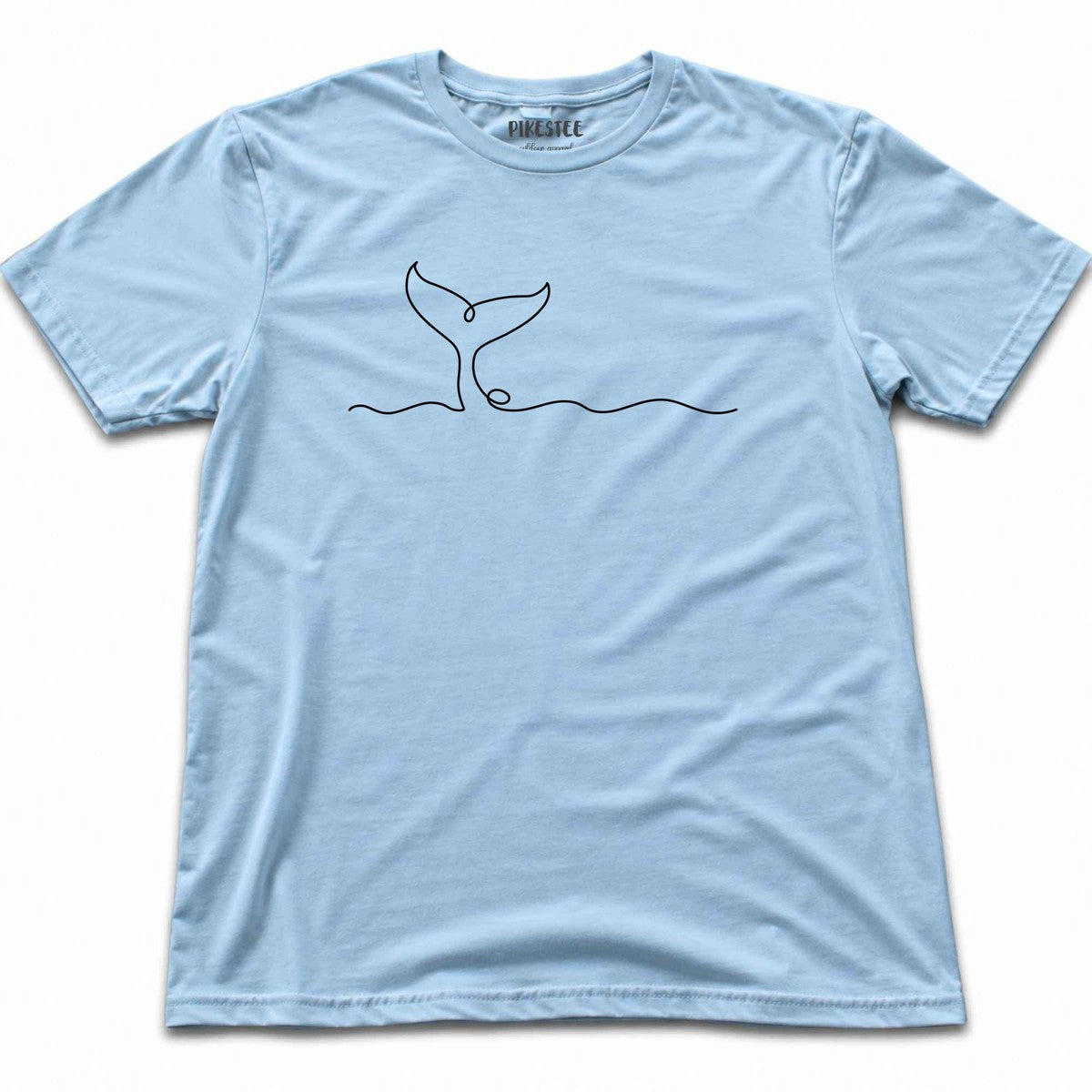 Line Art Whale Tail T-shirt - Light Blue
