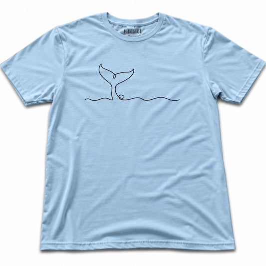 Line Art Whale Tail T-shirt - Light Blue