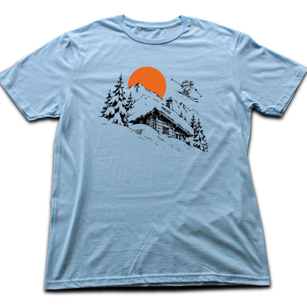 Hand Drawn Ski Cabin T-shirt - Light Blue