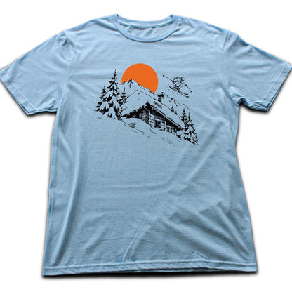 Hand Drawn Ski Cabin T-shirt - Light Blue
