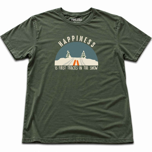 Happiness Is Snow Tracks T-shirt - Military Green
