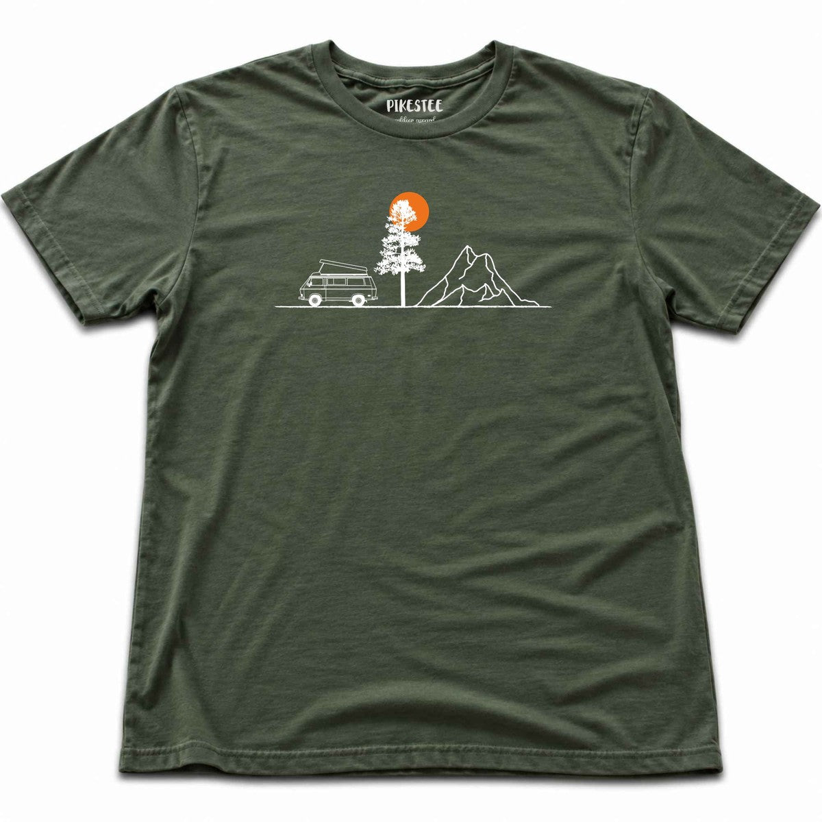 Van, Tree, Mountain T-shirt - Military Green