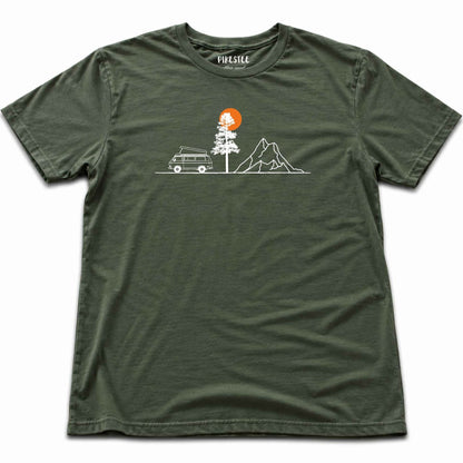 Van, Tree, Mountain T-shirt - Military Green