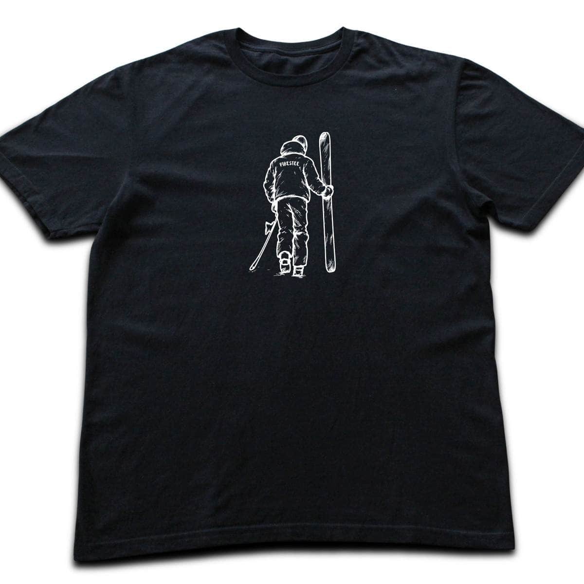 Hand Drawn Walking Skier T-shirt - Black