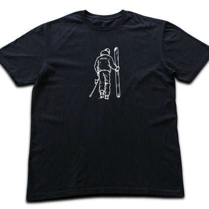 Hand Drawn Walking Skier T-shirt - Black